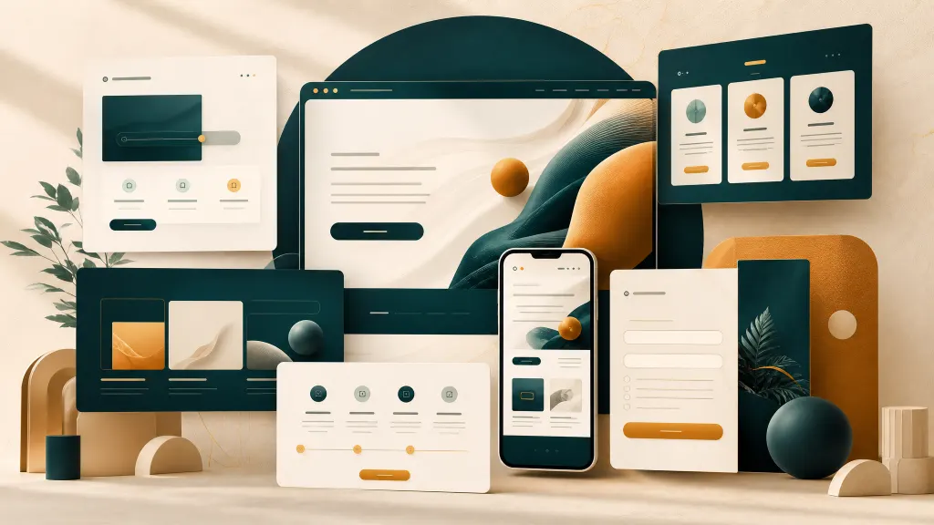 Vizual premium cu structură de landing page, formular și CTA-uri de conversie